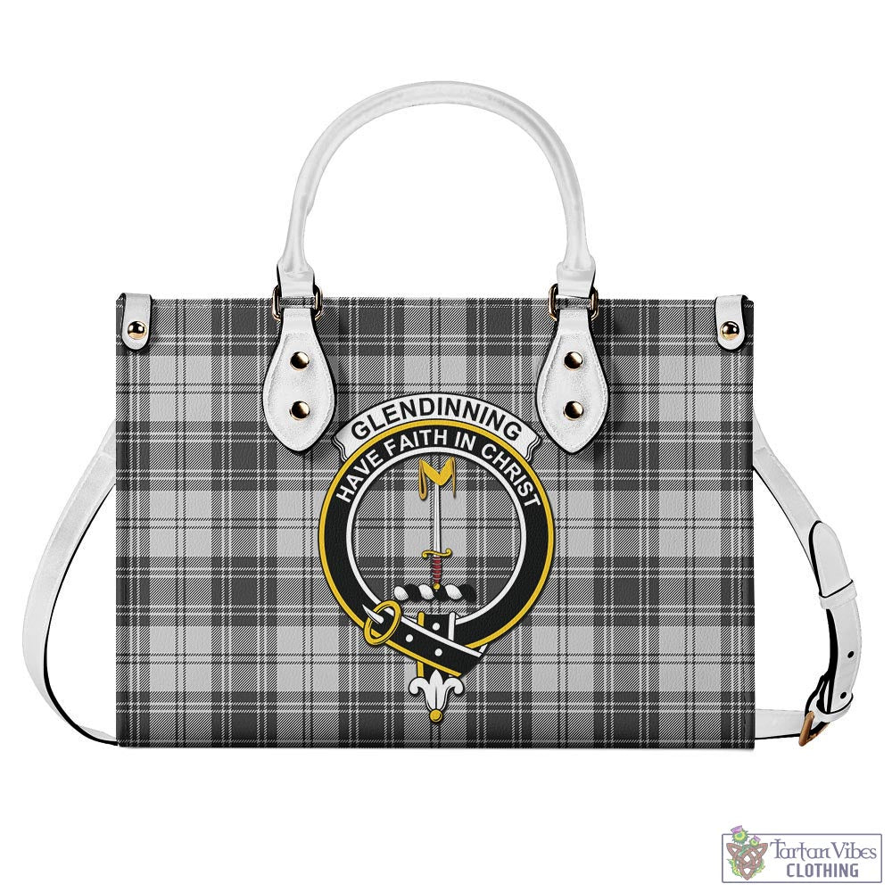 Tartan Vibes Clothing Glendinning Tartan Luxury Leather Handbags with Family Crest