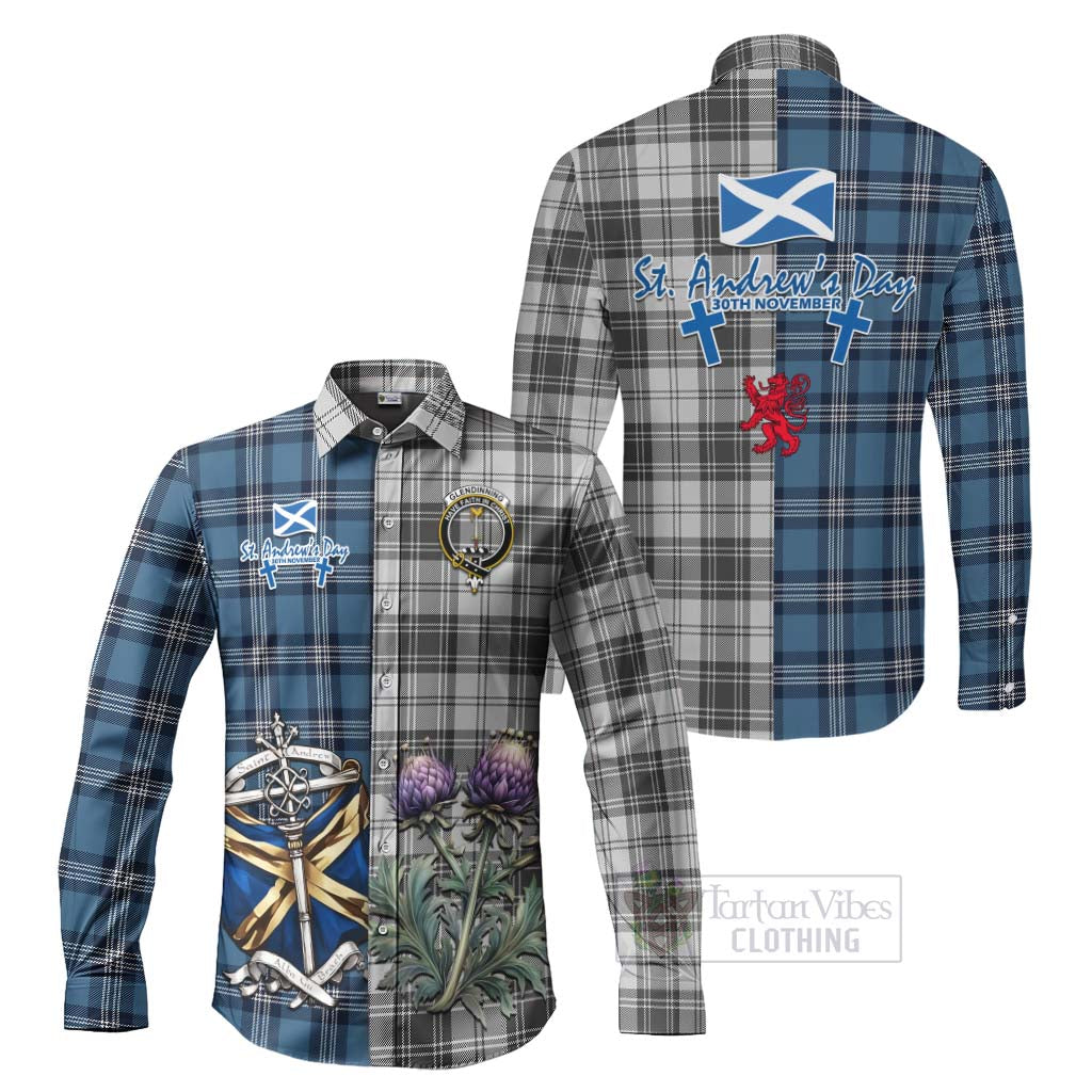 Tartan Vibes Clothing Glendinning Tartan Long Sleeve Button Shirt Happy St. Andrew's Day Half Tartan Style