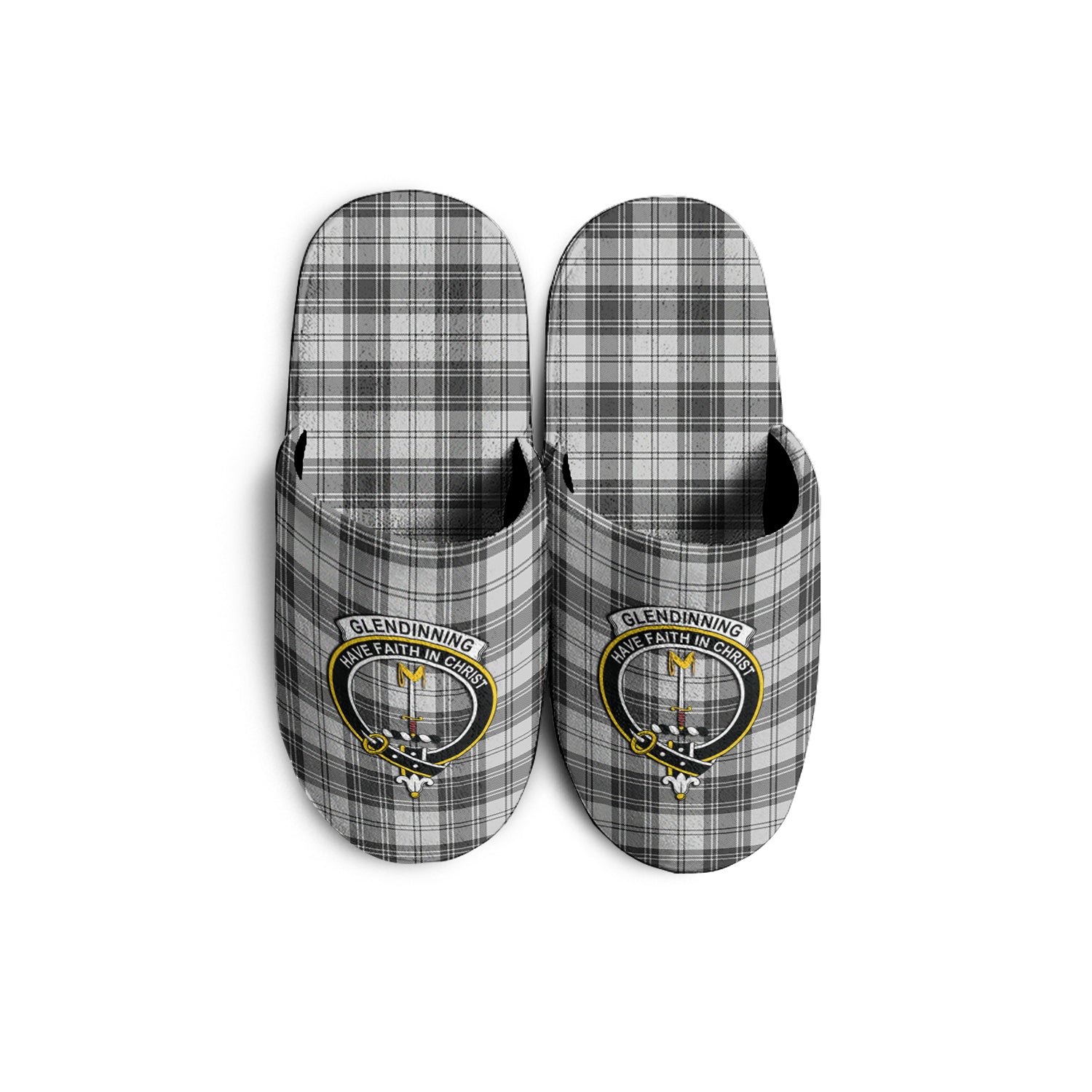 Glendinning Tartan Home Slippers with Family Crest - Tartanvibesclothing