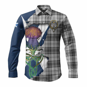 Glendinning Tartan Family Crest Long Sleeve Button Shirt Scottish Thistle Celtic Inspired Men's Shirt S - Tartan Vibes Clothing