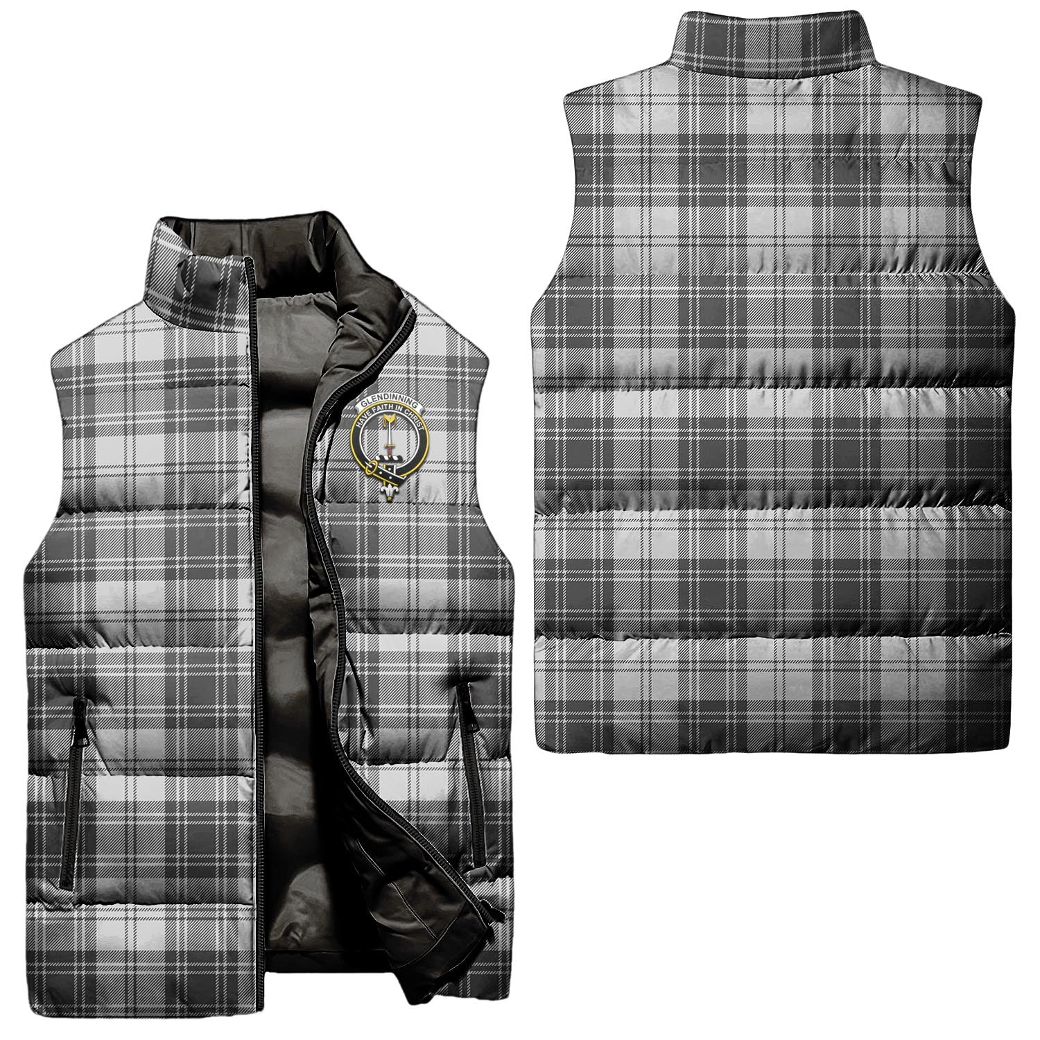 Glendinning Tartan Sleeveless Puffer Jacket with Family Crest Unisex - Tartanvibesclothing
