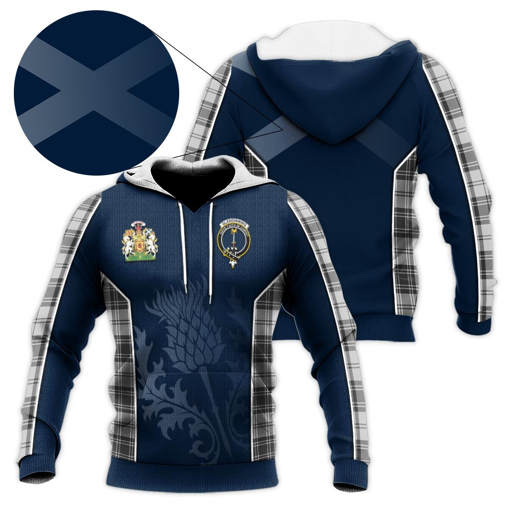 Tartan Vibes Clothing Glendinning Tartan Knitted Hoodie with Family Crest and Scottish Thistle Vibes Sport Style
