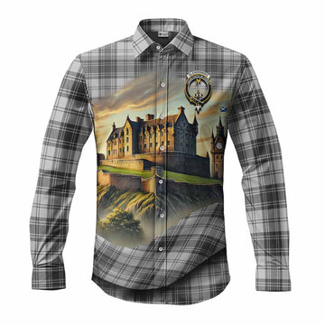 Glendinning Tartan Family Crest Long Sleeve Button Shirt with Scottish Ancient Castle Style Men's Shirt S - Tartan Vibes Clothing