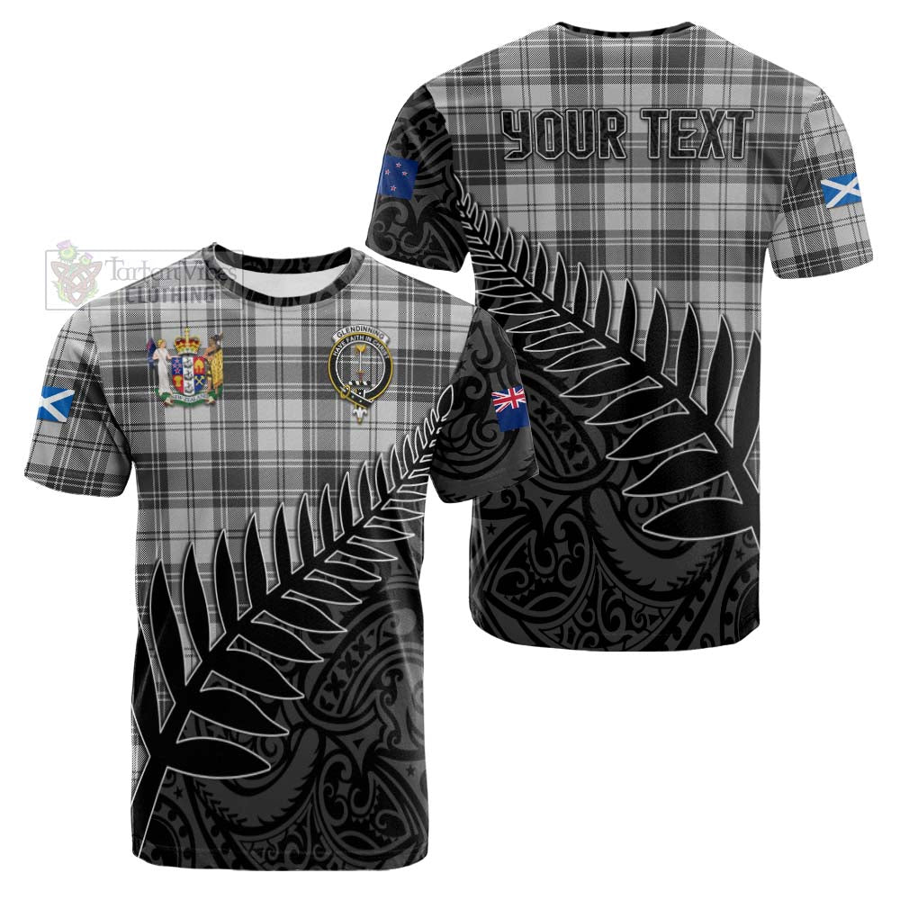 Tartan Vibes Clothing Glendinning Crest Tartan Cotton T-shirt with New Zealand Silver Fern Half Style