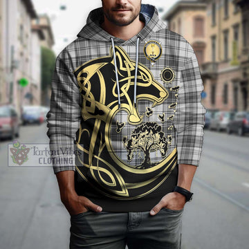 Glendinning Tartan Hoodie with Family Crest Celtic Wolf Style