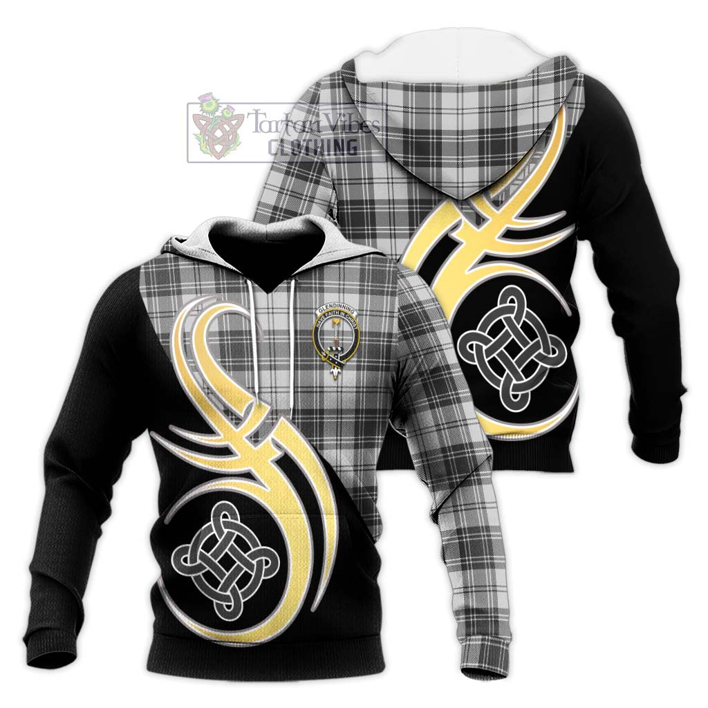 Tartan Vibes Clothing Glendinning Tartan Knitted Hoodie with Family Crest and Celtic Symbol Style