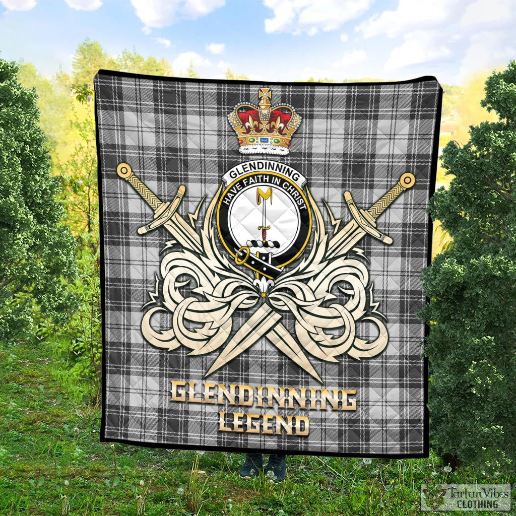 Tartan Vibes Clothing Glendinning Tartan Quilt with Clan Crest and the Golden Sword of Courageous Legacy