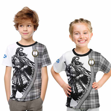 Glendinning Tartan Clan Crest Kid T-Shirt with Highlander Warrior Celtic Style