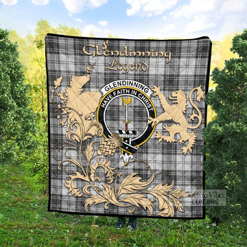 Glendinning Tartan Quilt with Family Crest and Scottish Symbol Style