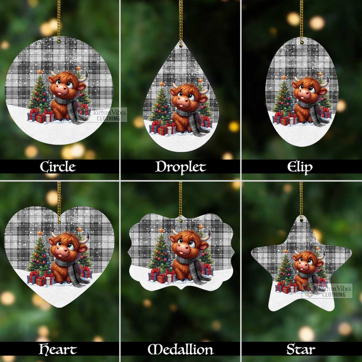 Tartan Vibes Clothing Glendinning Tartan Christmas Aluminium Ornament with Adorable Highland Coo