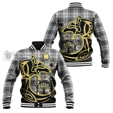 Glendinning Tartan Baseball Jacket with Family Crest Celtic Wolf Style