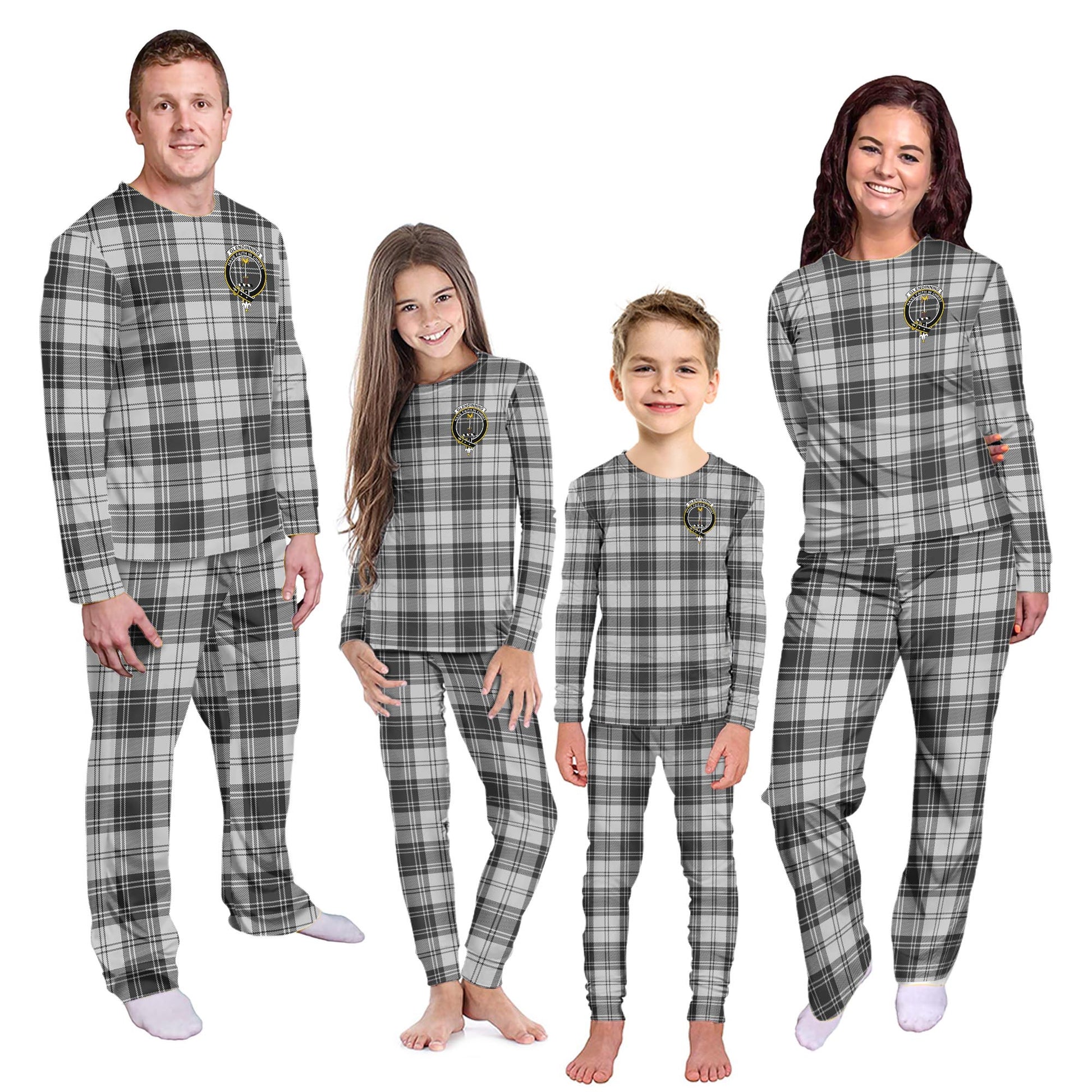 Glendinning Tartan Pajamas Family Set with Family Crest - Tartanvibesclothing