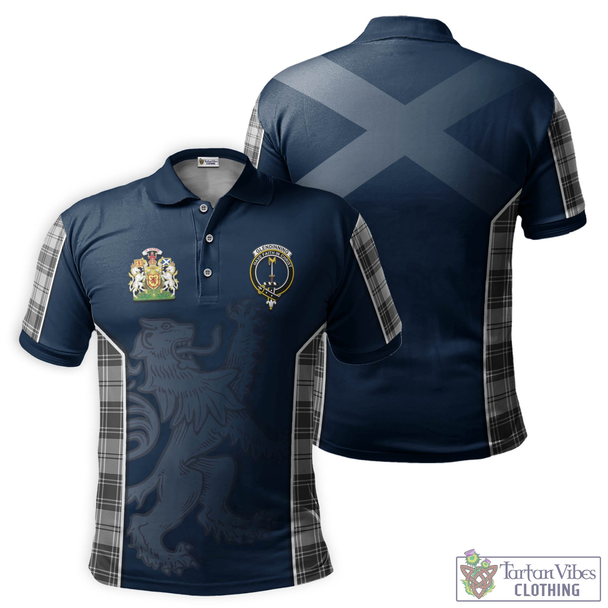 Tartan Vibes Clothing Glendinning Tartan Men's Polo Shirt with Family Crest and Lion Rampant Vibes Sport Style