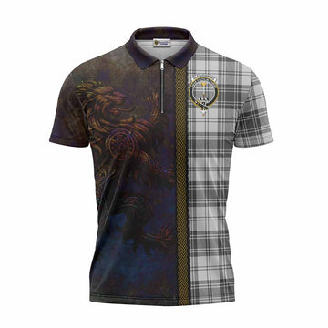 Glendinning Tartan Family Crest Zipper Polo Shirt Alba Gu Brath Be Brave Lion Ancient Style Unisex - Tartan Vibes Clothing
