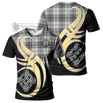 Glendinning Tartan T-Shirt with Family Crest and Celtic Symbol Style