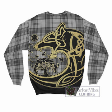 Glendinning Tartan Sweatshirt with Family Crest Celtic Wolf Style