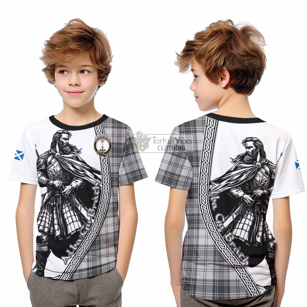 Glendinning Tartan Clan Crest Kid T-Shirt with Highlander Warrior Celtic Style