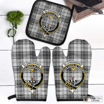 Glendinning Tartan Combo Oven Mitt & Pot-Holder with Family Crest Black - Tartan Vibes Clothing
