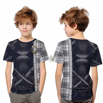 Glendinning Tartan Kid T-Shirt with Family Crest Cross Sword Thistle Celtic Vibes - Tartan Vibes Clothing