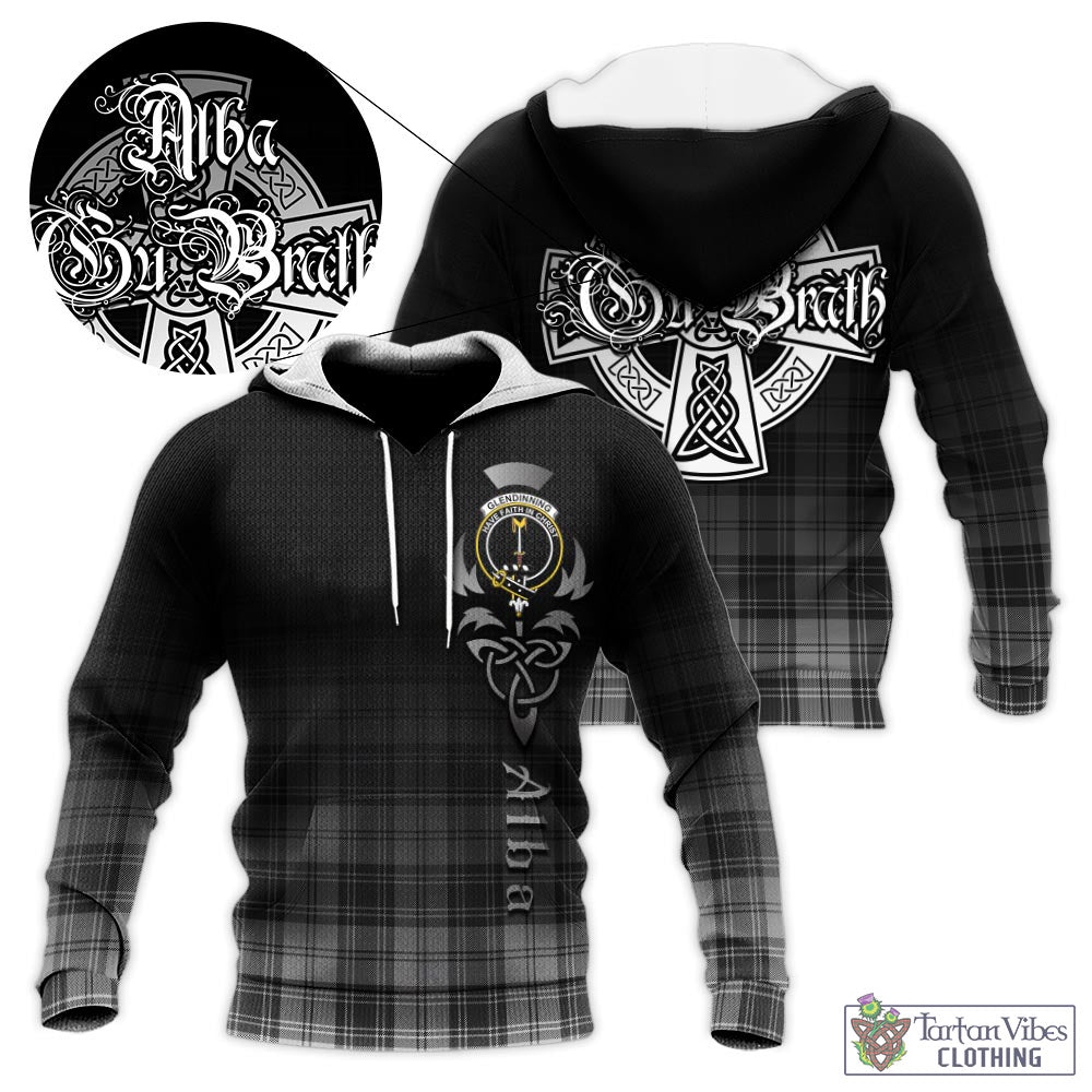 Tartan Vibes Clothing Glendinning Tartan Knitted Hoodie Featuring Alba Gu Brath Family Crest Celtic Inspired
