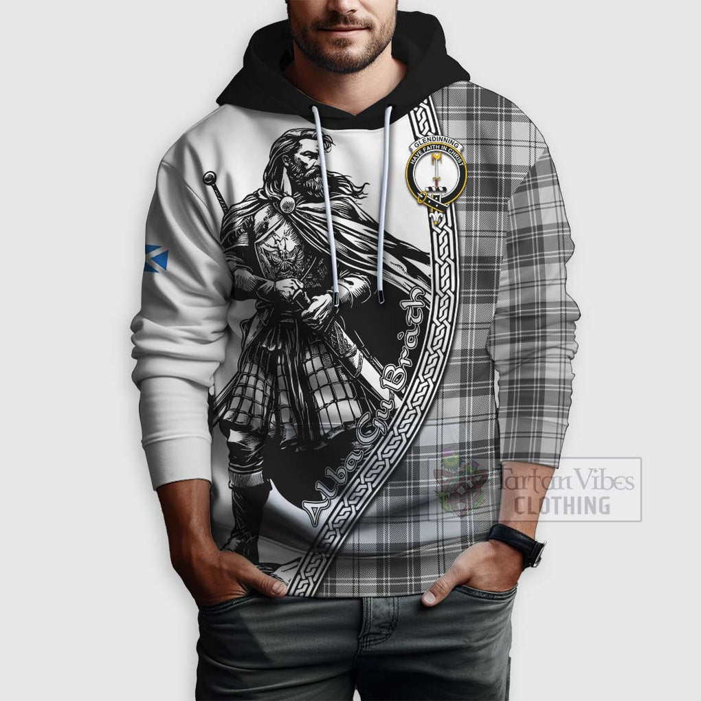 Tartan Vibes Clothing Glendinning Tartan Clan Crest Hoodie with Highlander Warrior Celtic Style