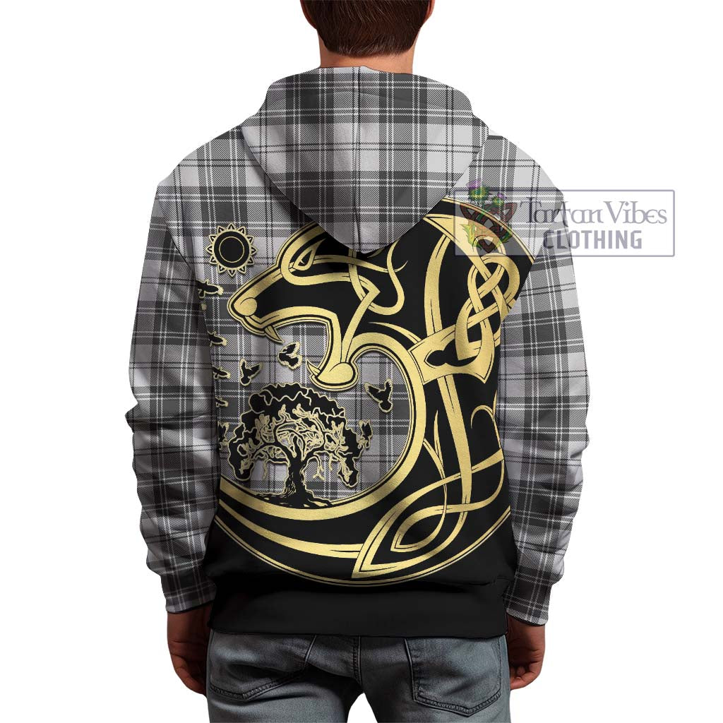 Tartan Vibes Clothing Glendinning Tartan Hoodie with Family Crest Celtic Wolf Style