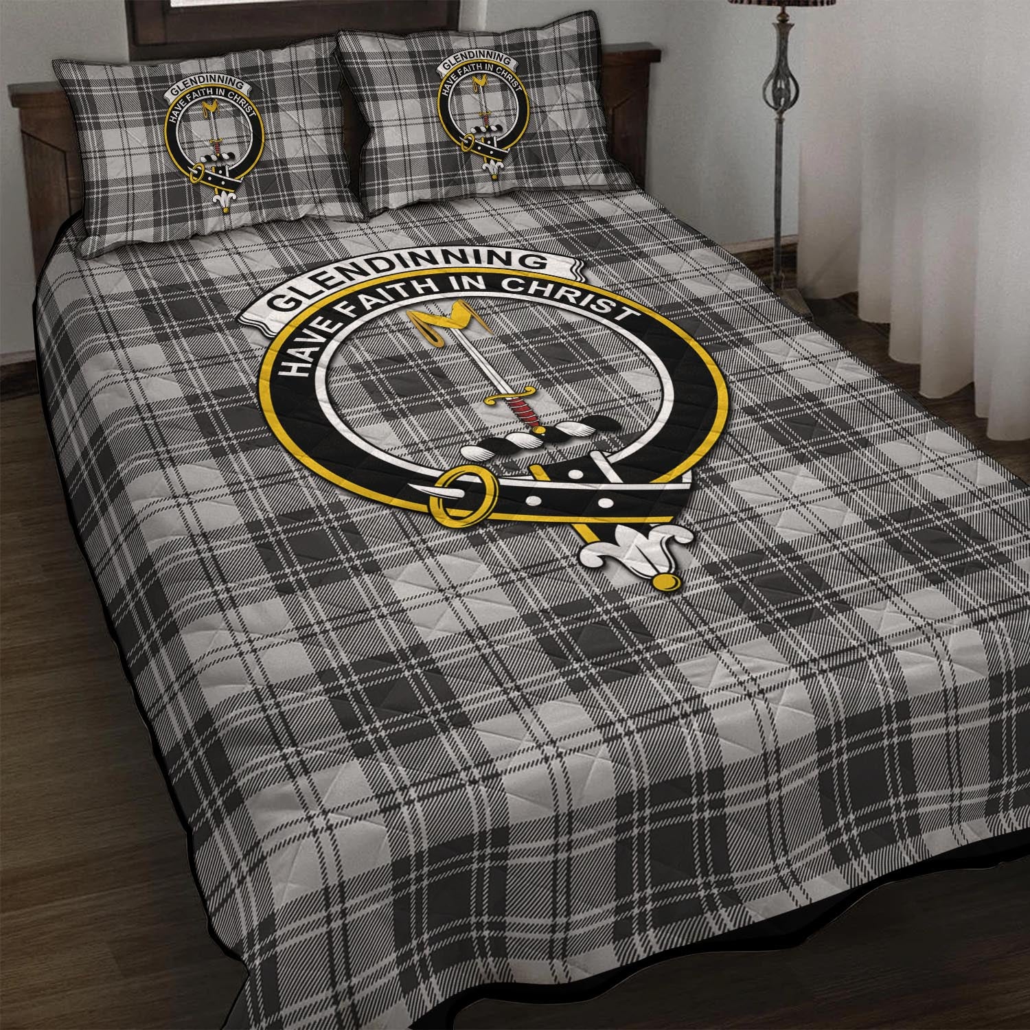 Glendinning Tartan Quilt Bed Set with Family Crest - Tartanvibesclothing