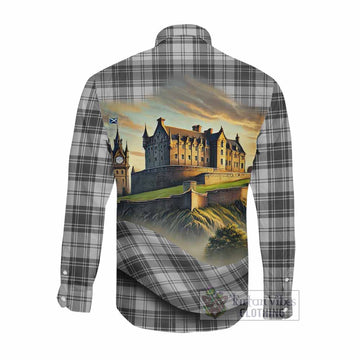 Glendinning Tartan Family Crest Long Sleeve Button Shirt with Scottish Ancient Castle Style Men's Shirt - Tartan Vibes Clothing