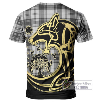 Glendinning Tartan T-Shirt with Family Crest Celtic Wolf Style