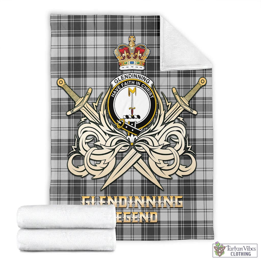 Tartan Vibes Clothing Glendinning Tartan Blanket with Clan Crest and the Golden Sword of Courageous Legacy