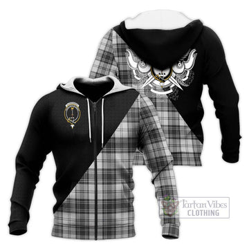 Glendinning Tartan Knitted Hoodie with Family Crest and Military Logo Style