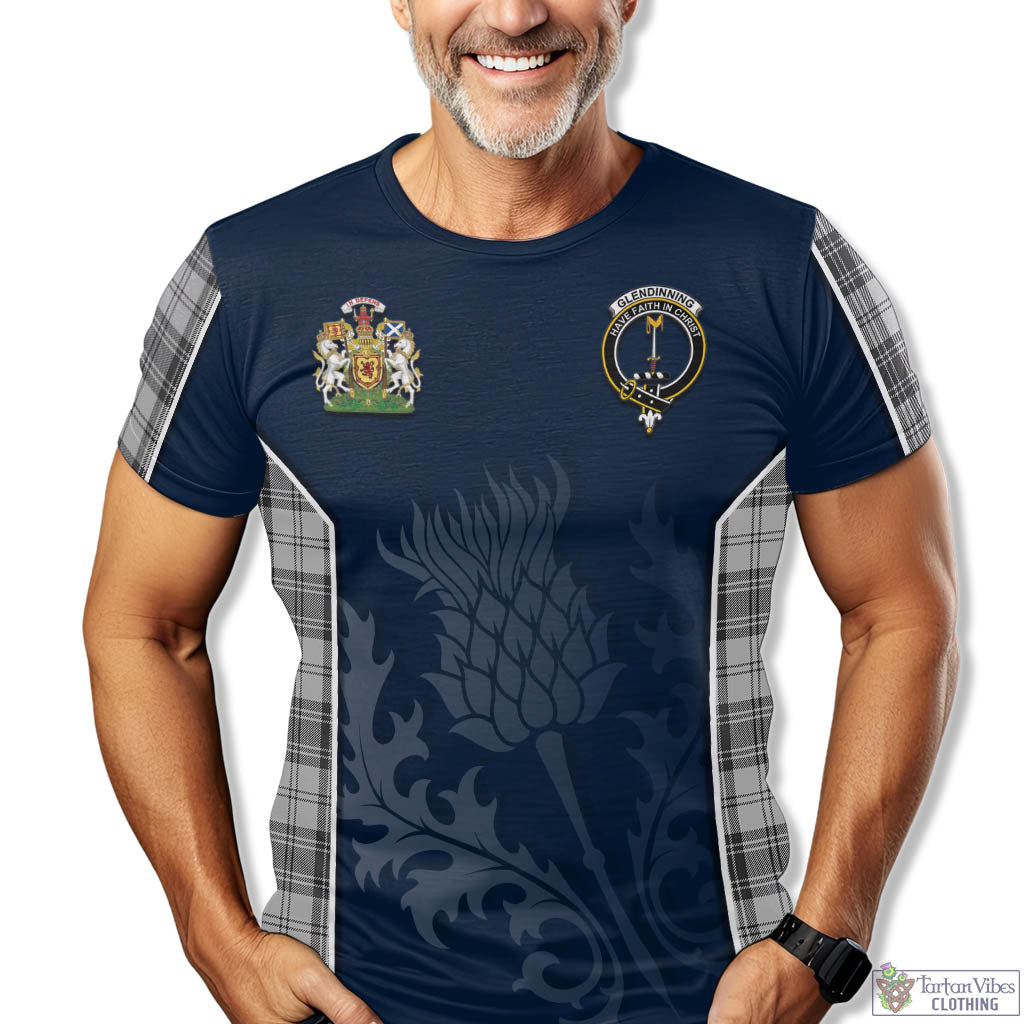 Tartan Vibes Clothing Glendinning Tartan T-Shirt with Family Crest and Scottish Thistle Vibes Sport Style