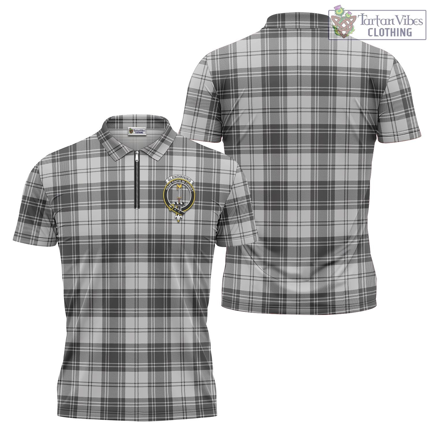 Tartan Vibes Clothing Glendinning Tartan Zipper Polo Shirt with Family Crest