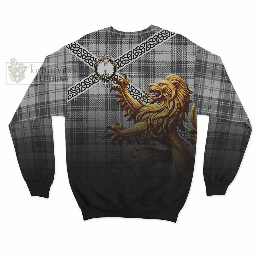 Glendinning Crest Tartan Sweatshirt with Golden Lion Emblem Celtic Style - Tartan Vibes Clothing