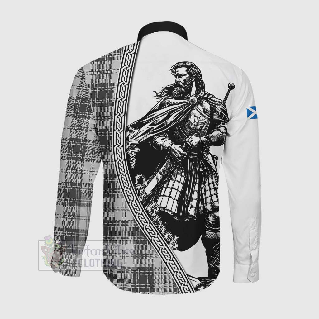 Tartan Vibes Clothing Glendinning Tartan Clan Crest Long Sleeve Button Shirt with Highlander Warrior Celtic Style