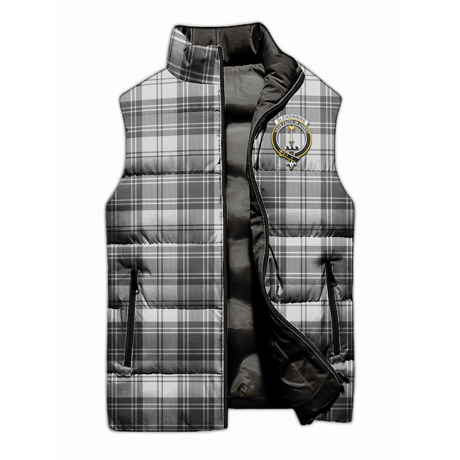 Glendinning Tartan Sleeveless Puffer Jacket with Family Crest - Tartanvibesclothing