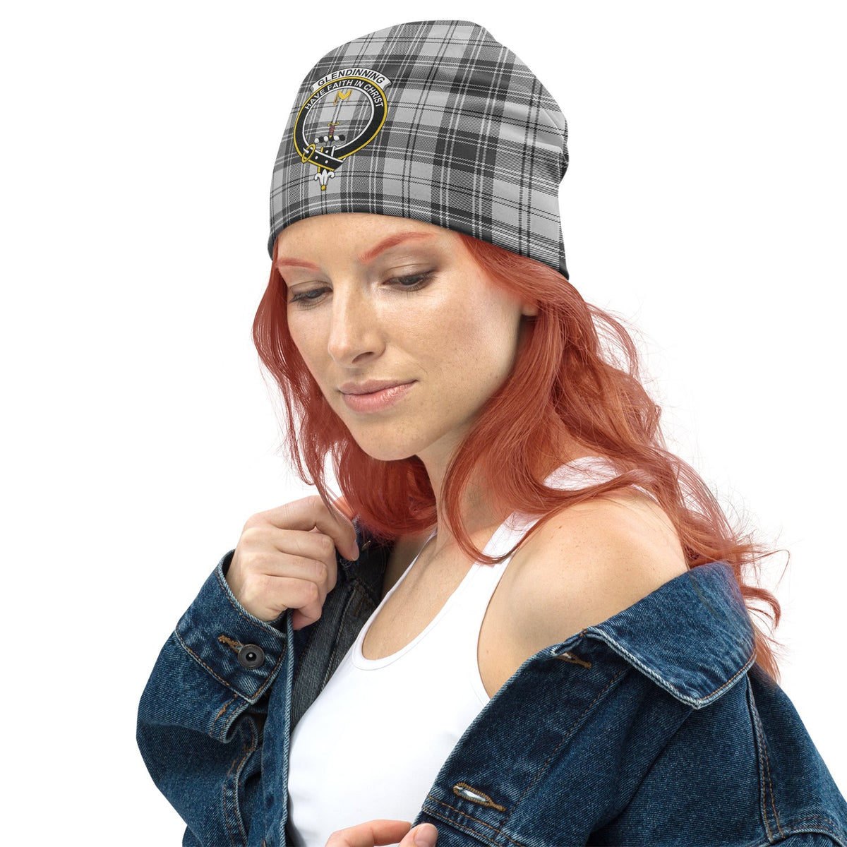 Glendinning Tartan Beanie Hat with Family Crest - Tartan Vibes Clothing