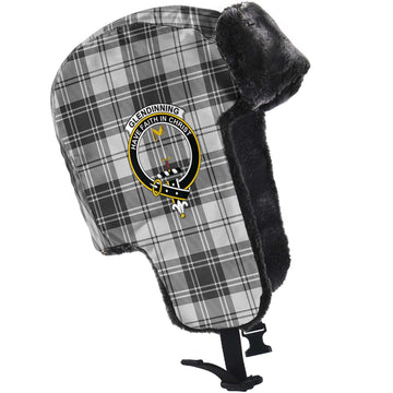 Glendinning Tartan Winter Trapper Hat with Family Crest