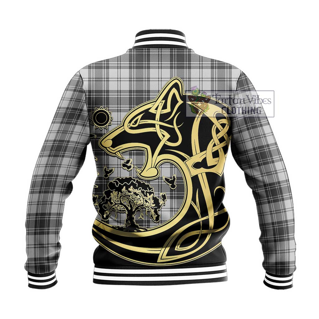 Tartan Vibes Clothing Glendinning Tartan Baseball Jacket with Family Crest Celtic Wolf Style