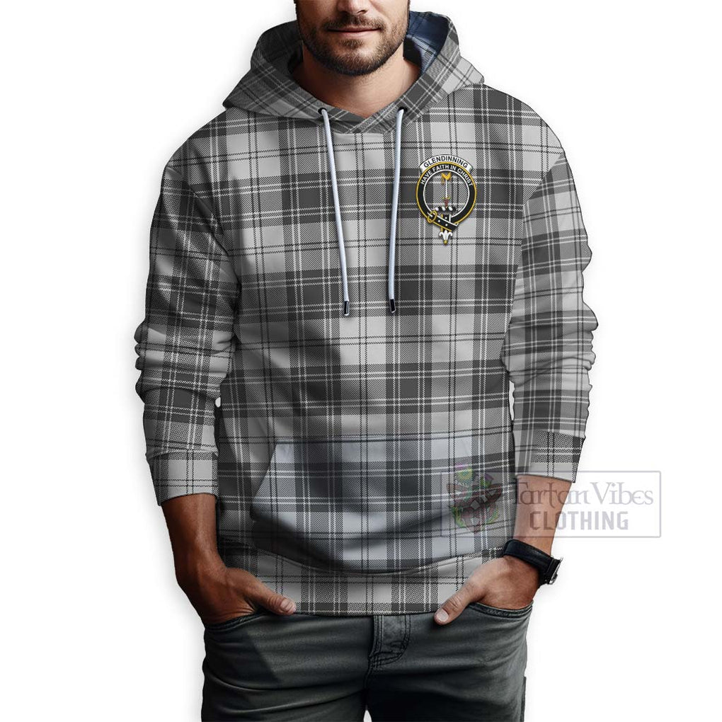 Tartan Vibes Clothing Glendinning Tartan Hoodie with Family Crest Celtic Skull Style