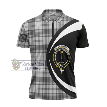 Glendinning Tartan Zipper Polo Shirt with Family Crest Circle Style