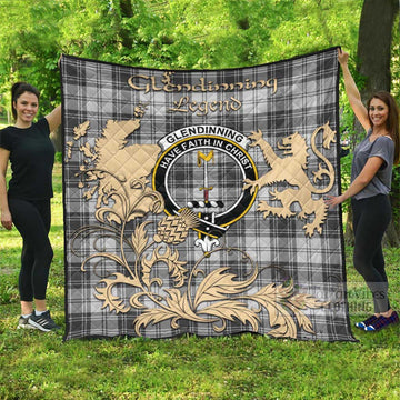 Glendinning Tartan Quilt with Family Crest and Scottish Symbol Style