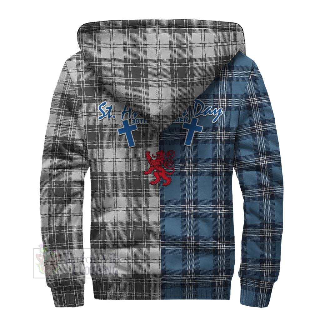 Tartan Vibes Clothing Glendinning Tartan Sherpa Hoodie Happy St. Andrew's Day Half Tartan Style