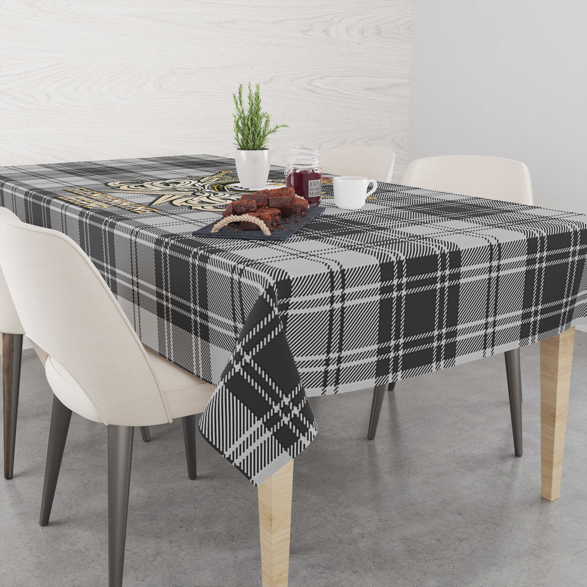 Tartan Vibes Clothing Glendinning Tartan Tablecloth with Clan Crest and the Golden Sword of Courageous Legacy