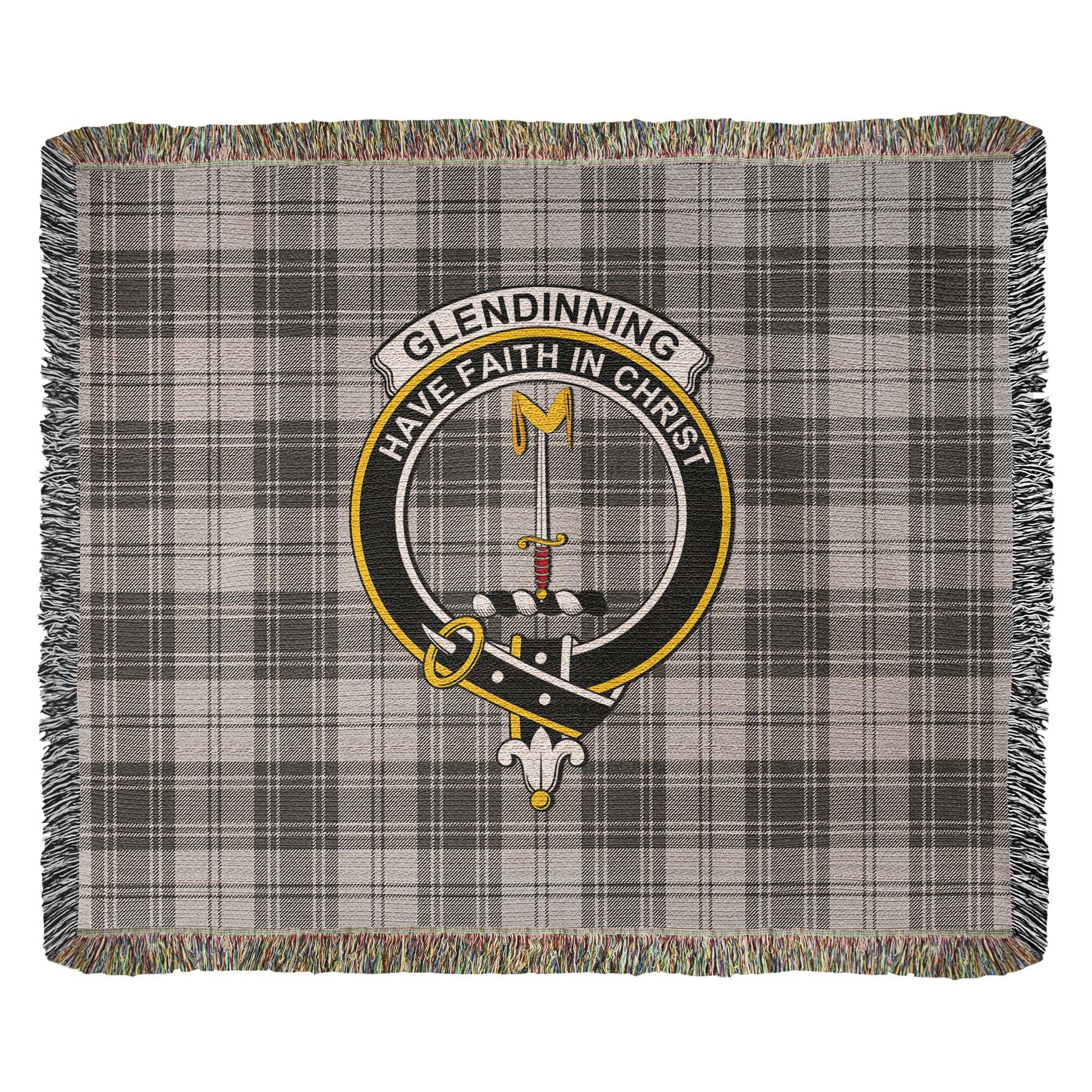 Tartan Vibes Clothing Glendinning Tartan Woven Blanket with Family Crest