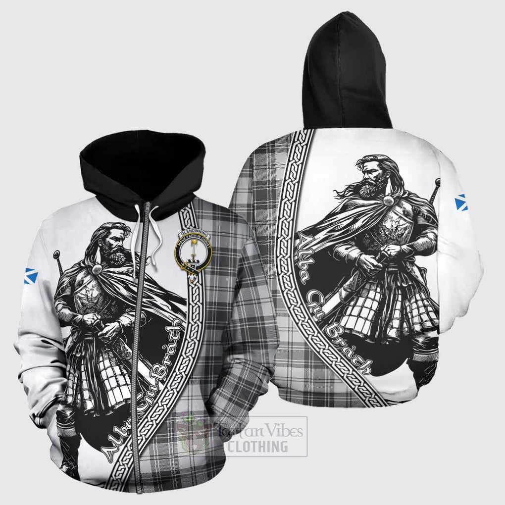 Tartan Vibes Clothing Glendinning Tartan Clan Crest Hoodie with Highlander Warrior Celtic Style