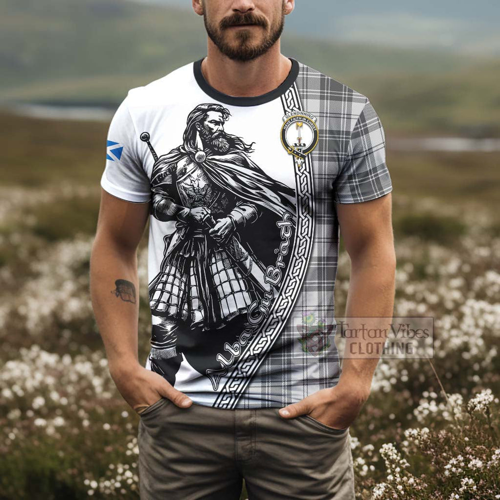 Tartan Vibes Clothing Glendinning Tartan Clan Crest T-Shirt with Highlander Warrior Celtic Style