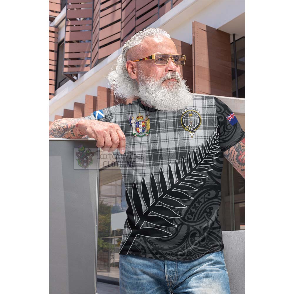 Tartan Vibes Clothing Glendinning Crest Tartan Cotton T-shirt with New Zealand Silver Fern Half Style