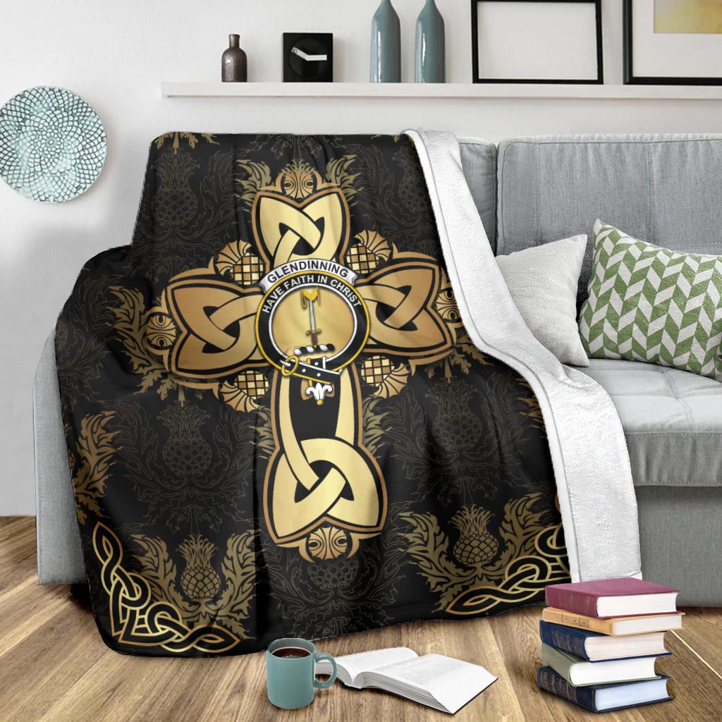 Glendinning Clan Blanket Gold Thistle Celtic Style - Tartanvibesclothing