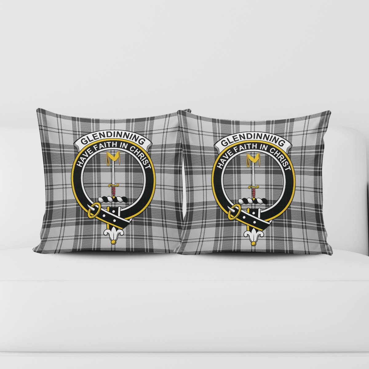 Glendinning Tartan Pillow Cover with Family Crest - Tartanvibesclothing